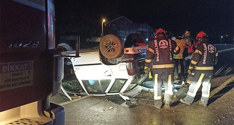 Kaygan yolda kontrolden çıkan otomobil takla attı