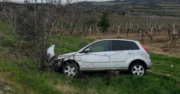 Buldan’da aynı yolda ikinci kaza, otomobil üzüm bağına uçtu
