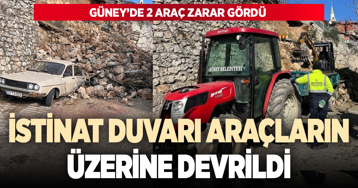 Çöken istinat duvarı iki aracı yuttu