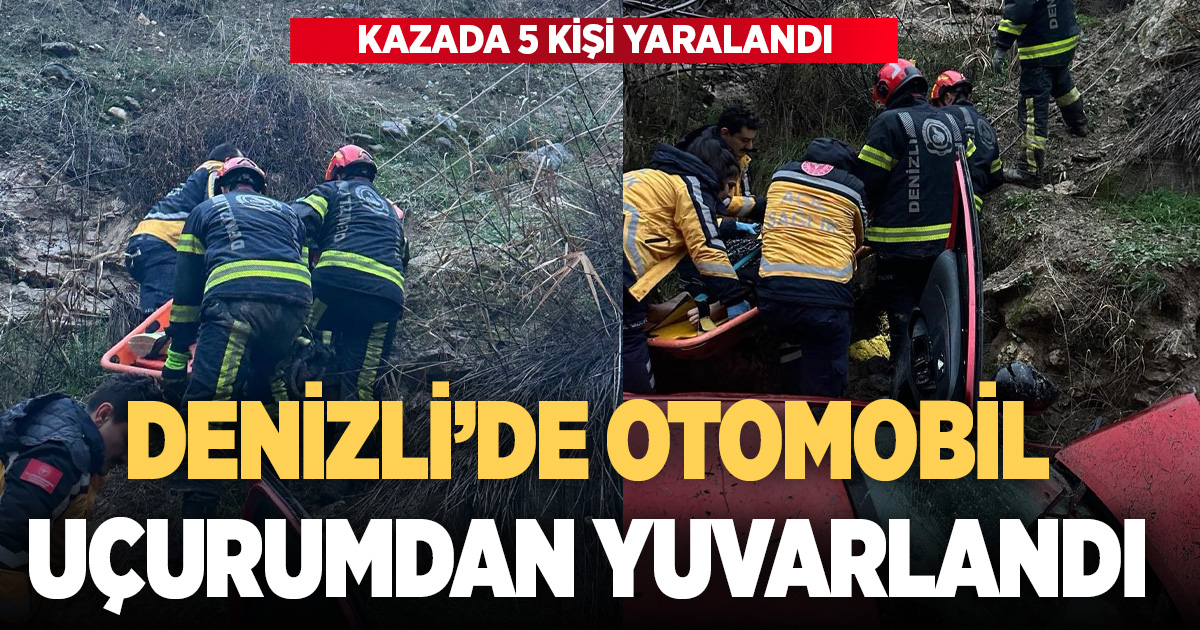 Pamukkale-Karahayıt arasında otomobil uçuruma yuvarlandı: 5 kişi yaralandı