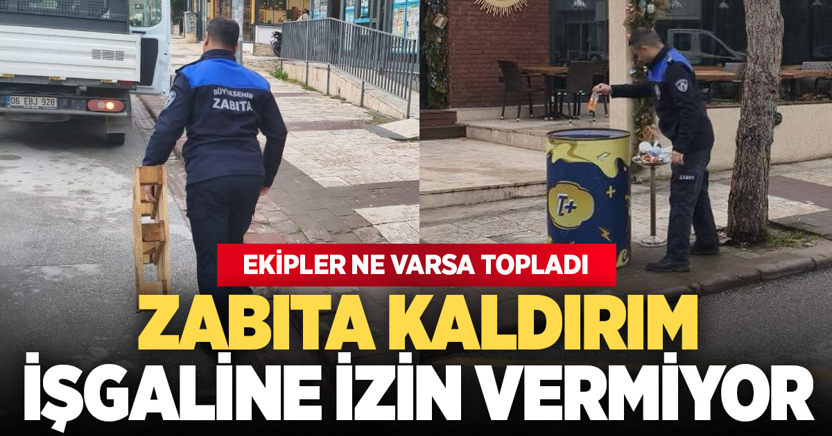Zabıta ekipleri, kaldırımı işgal eden eşyalara el koydu