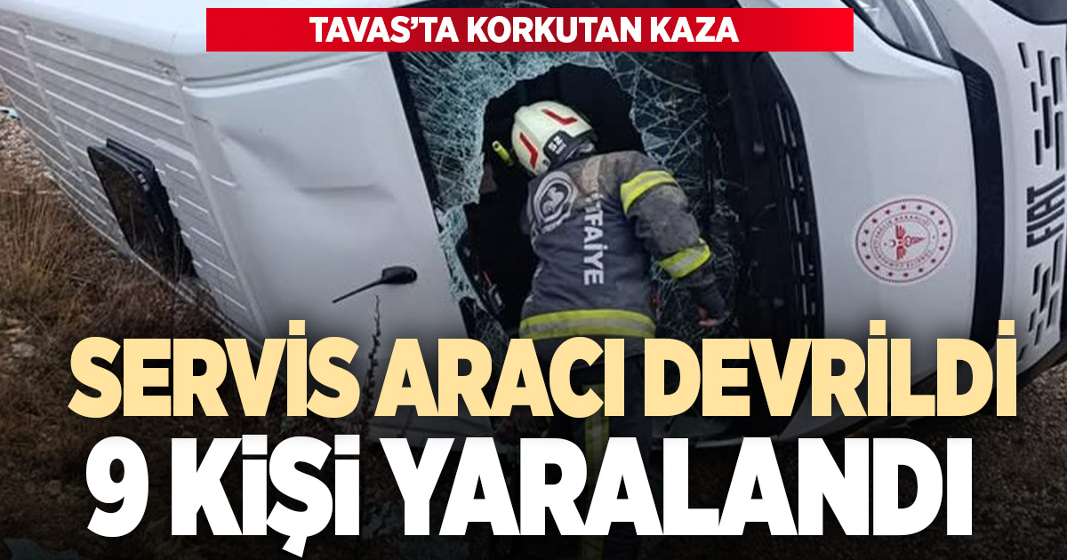 Tavas’ta servis aracı yan yattı; 9 yaralı