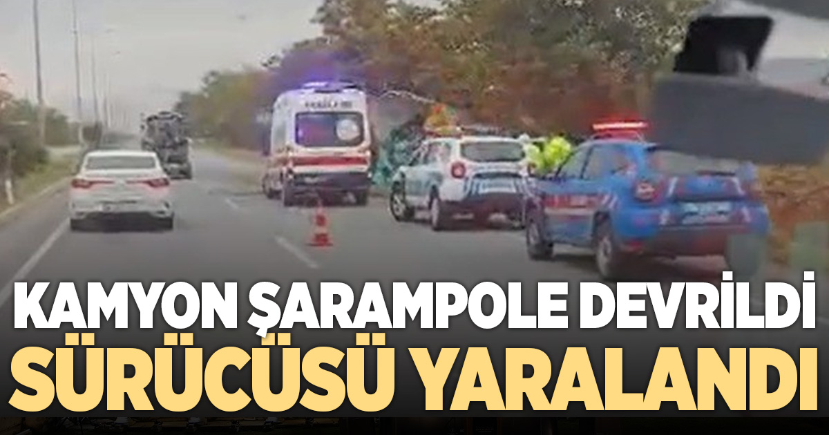 Denizli’de kamyon şarampole devrildi: 1 yaralı