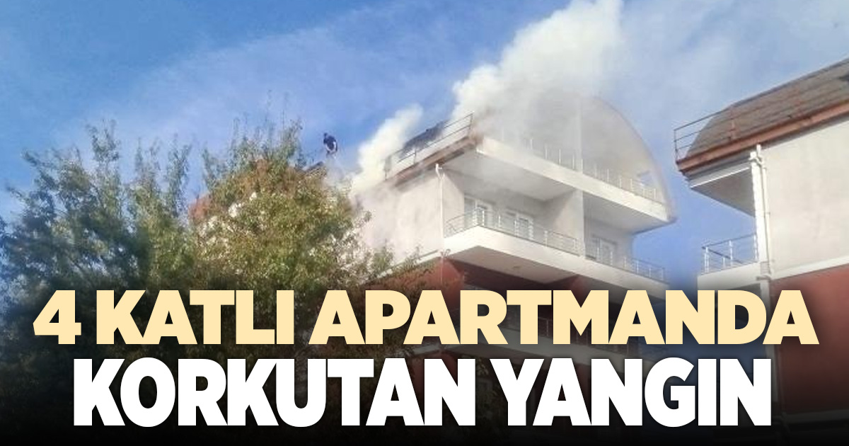 Çivril’de 4 katlı apartmanın çatısı alev alev yandı